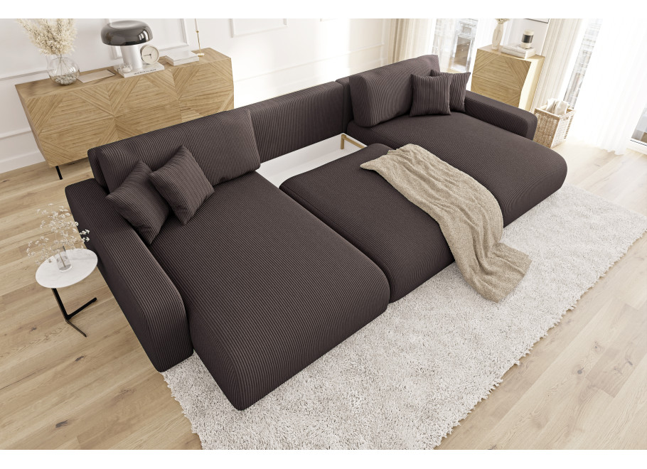 Rozkładany Narożnik nowoczesny U z funkcją spania brązowy Sergio 3