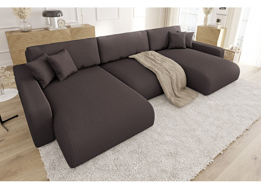 Rozkładany Narożnik nowoczesny U z funkcją spania brązowy Sergio 5