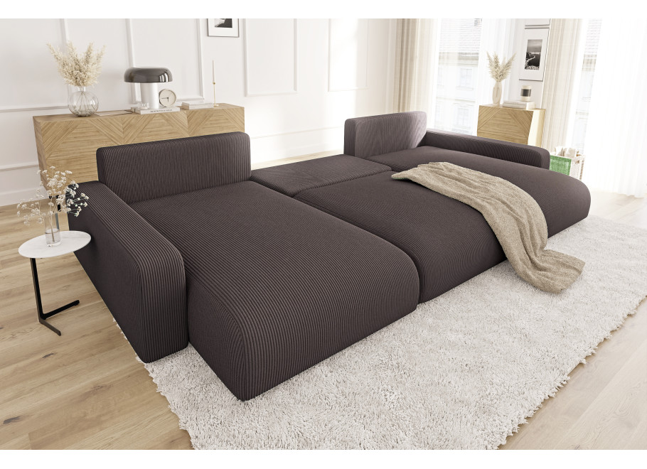 Rozkładany Narożnik nowoczesny U z funkcją spania brązowy Sergio 4