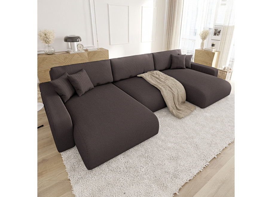 Rozkładany Narożnik nowoczesny U z funkcją spania brązowy Sergio