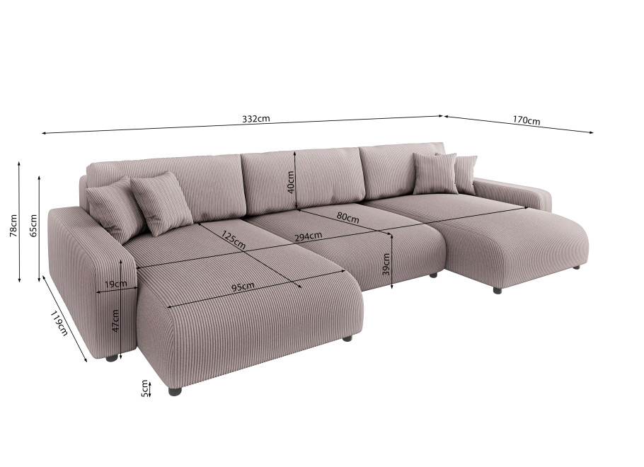 Narożnik z funkcją spania i pojemnikiem na pościel Sergio U sztruks 7