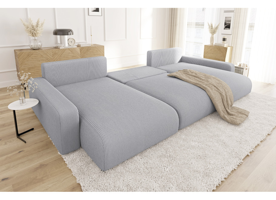 Sztruksowy narożnik szary Sergio U z funkcją spania i pojemnikiem 5