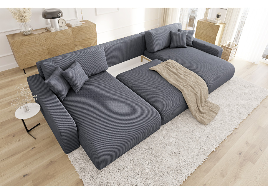 Rozkładany narożnik nowoczesny Sergio U z funkcją spania i pojemnikiem 4