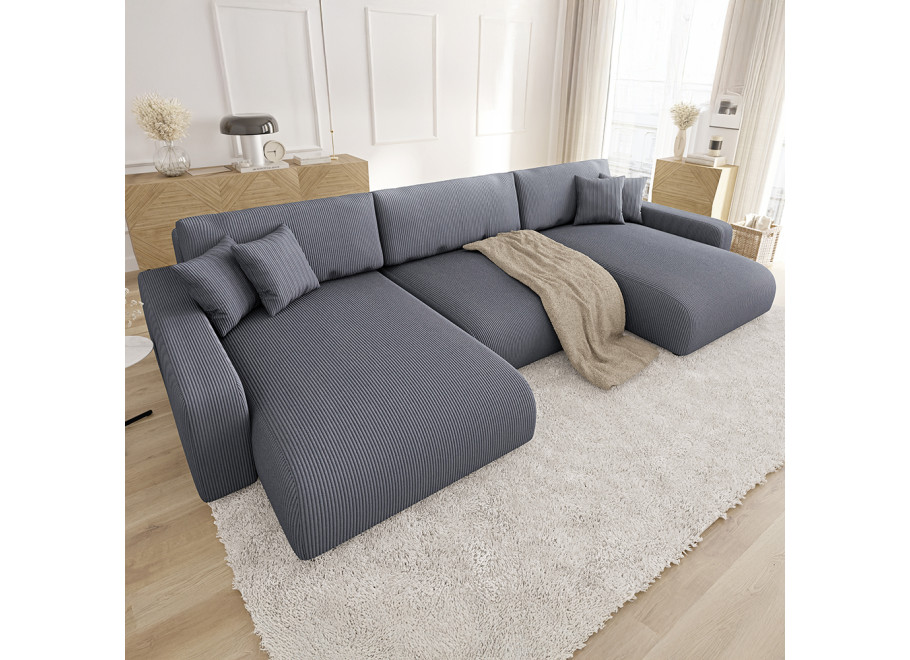 Rozkładany narożnik nowoczesny Sergio U z funkcją spania i pojemnikiem