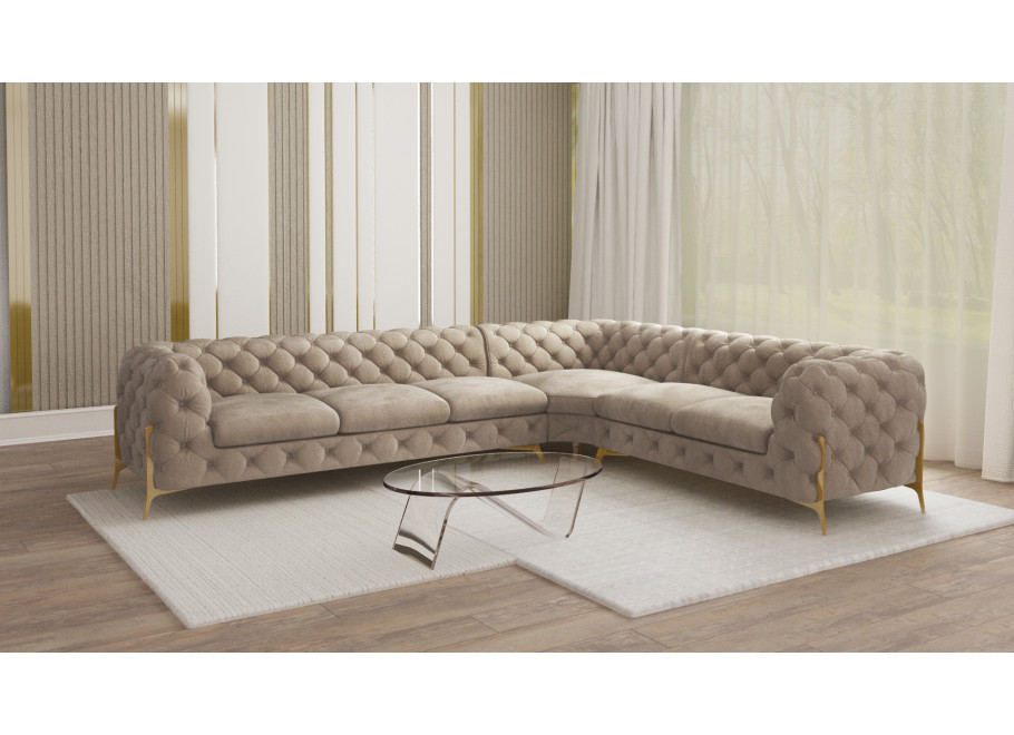 Luksusowy narożnik pikowany w stylu glamour Chesterfield TEO HIGH 3+E+2 5