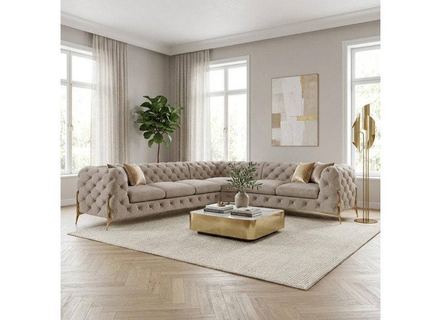 Luksusowy narożnik pikowany w stylu glamour Chesterfield TEO HIGH 3+E+2