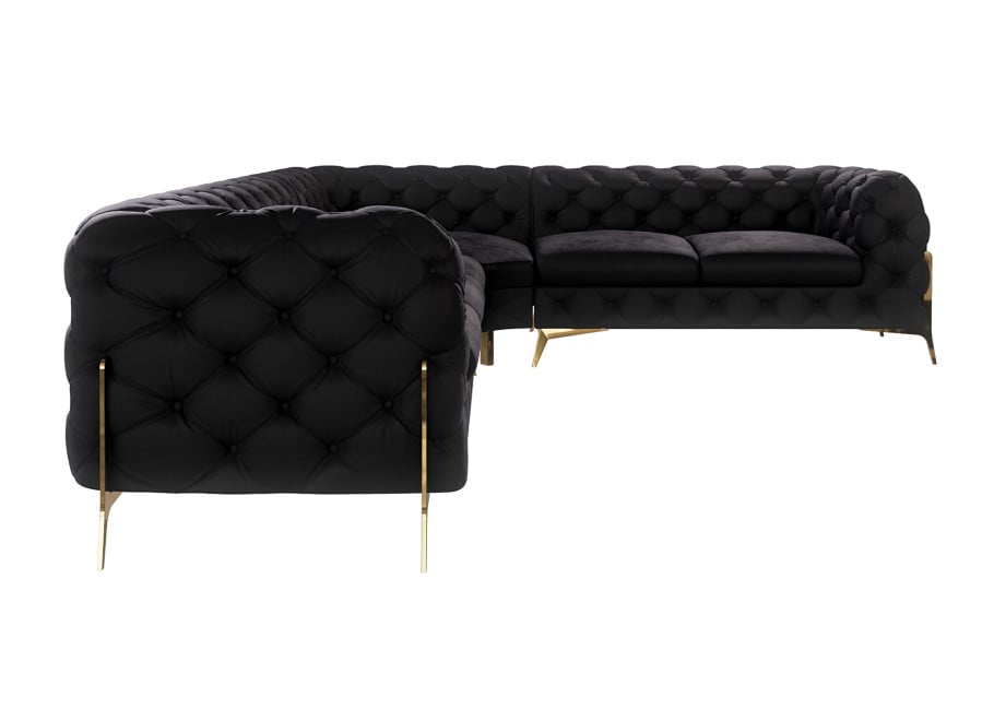 Duży narożnik czarny Chesterfield na nóżkach pikowany do salonu TEO HIGH 3+E+2 3