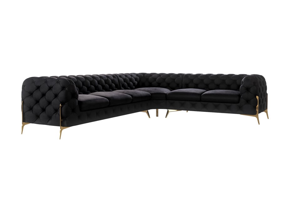 Duży narożnik czarny Chesterfield na nóżkach pikowany do salonu TEO HIGH 3+E+2 2