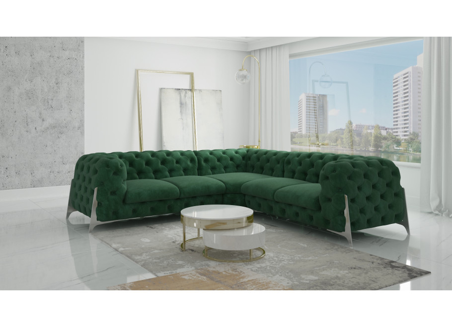 Narożnik pikowany na wysokich nóżkach Chesterfield welur KALIFORNIA 2+E+2 4