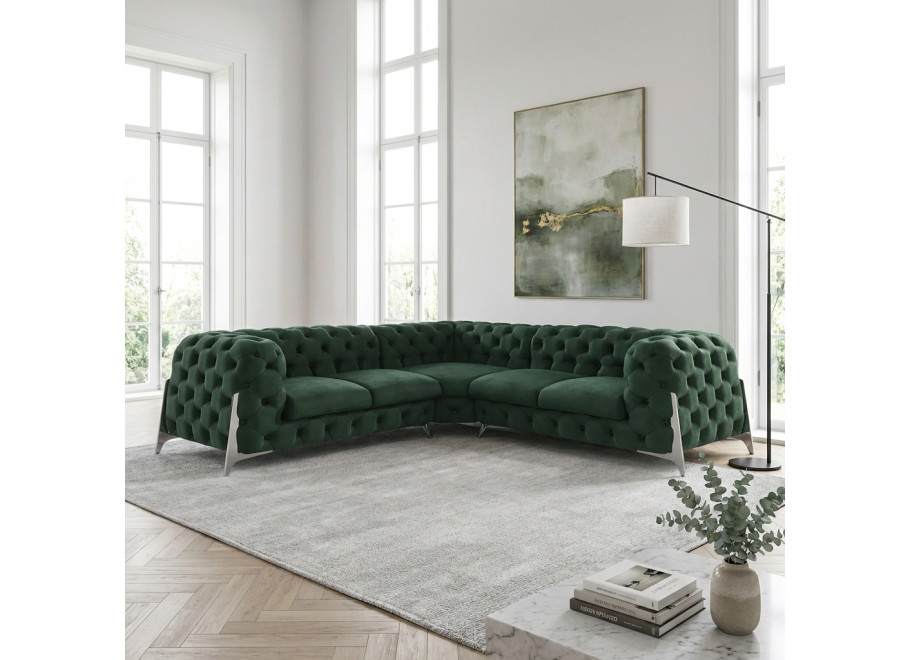 Narożnik pikowany na wysokich nóżkach Chesterfield welur KALIFORNIA 2+E+2