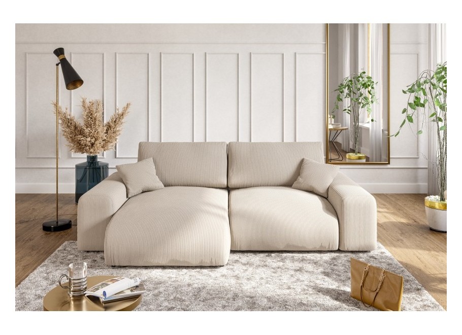 Beżowy narożnik nowoczesny z poduszkami Candi uniwersalna otomana - Lincoln 03