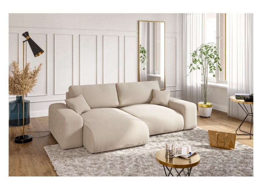 Beżowy narożnik nowoczesny z poduszkami Candi uniwersalna otomana - Lincoln 03