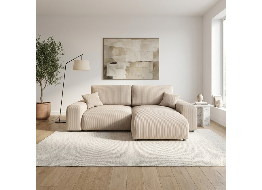 Beżowy narożnik nowoczesny z poduszkami Candi uniwersalna otomana