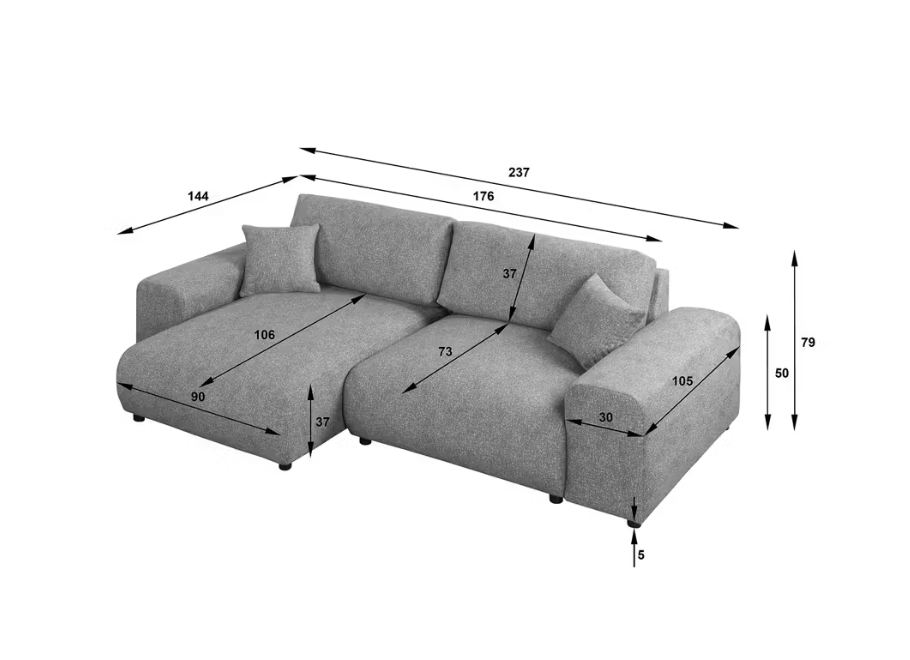 Niebieski narożnik nowoczesny na niskich nóżkach z poduszkami Candi 10
