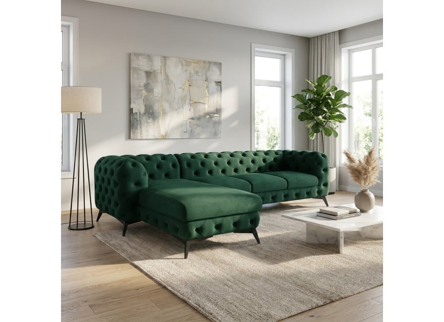 Duży Narożnik z otomaną TEO OT+3 pikowany Chesterfield na nóżkach