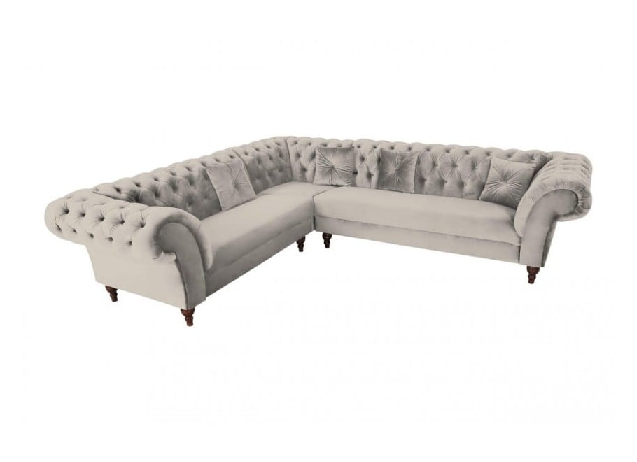 Narożnik pikowany Chesterfield PORTO szary na drewnianych nóżkach do salonu - Riviera 91