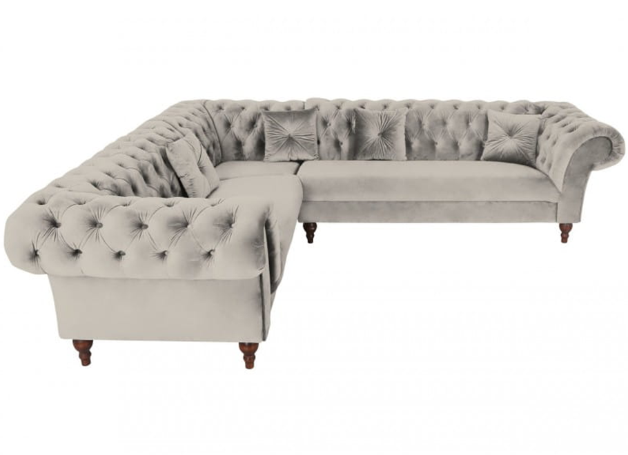 Narożnik pikowany Chesterfield PORTO szary na drewnianych nóżkach do salonu - Riviera 91