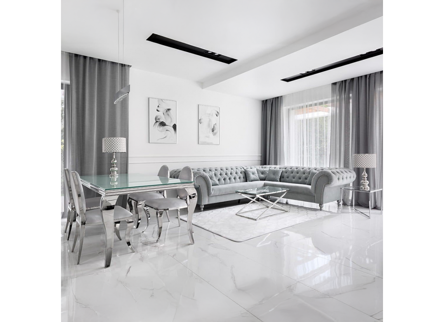 Narożnik pikowany Chesterfield PORTO szary na drewnianych nóżkach do salonu - Riviera 91