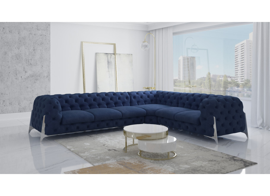 Granatowy narożnik pikowany KALIFORNIA 3+E+2 na srebrnych nóżkach 4