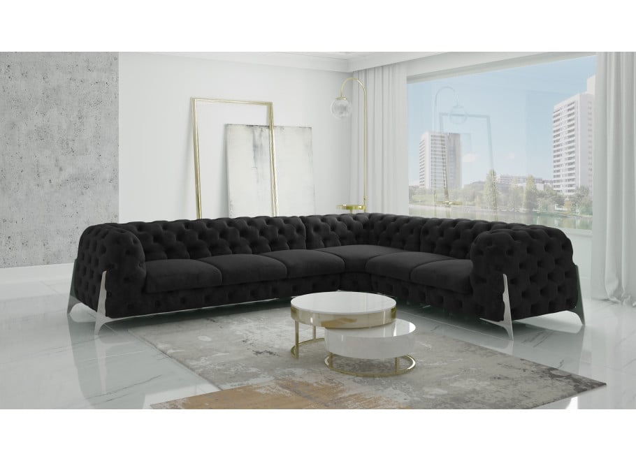 Czarny narożnik pikowany KALIFORNIA 3+E+2 na wysokich nóżkach 4