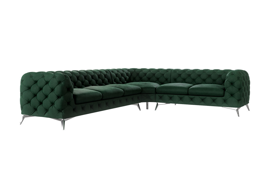 Narożnik pikowany Chesterfield ciemnozielony do salonu TEO 3+E+2 2