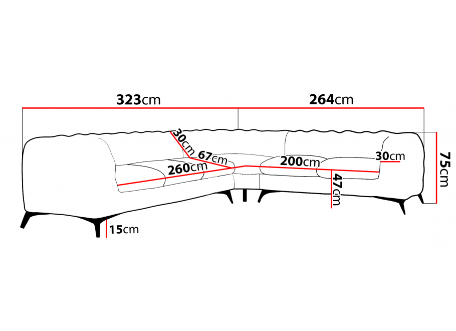Narożnik szary pikowany Chesterfield na srebrnych nóżkach TEO 3+E+2 5