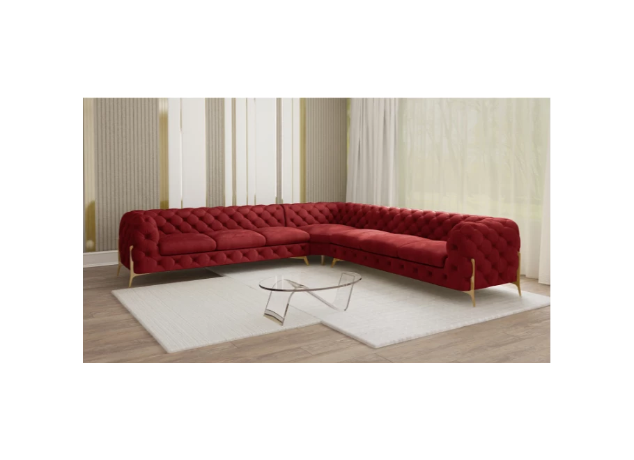 Narożnik siedmioosobowy pikowany glamour Chesterfield TEO HIGH 3+E+3