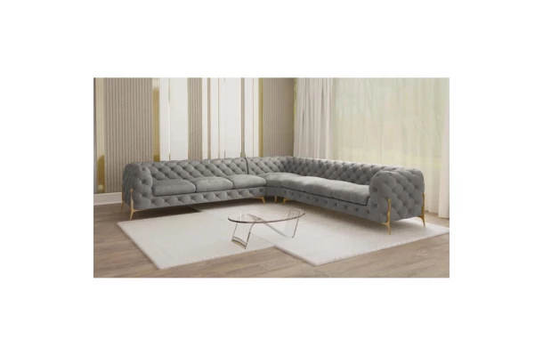 Narożnik siedmioosobowy pikowany glamour Chesterfield TEO HIGH 3+E+3 - bok