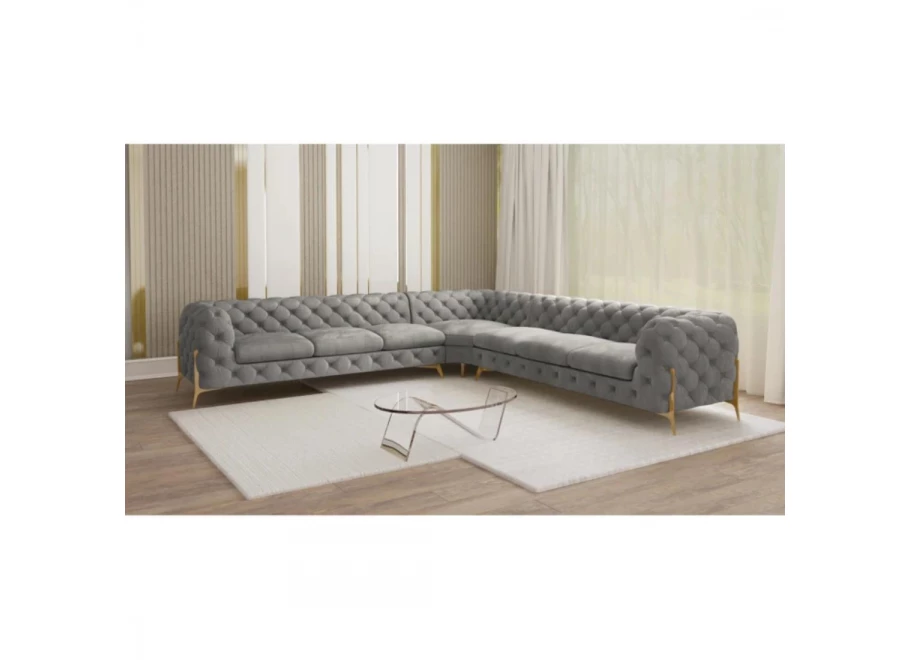 Narożnik siedmioosobowy pikowany glamour Chesterfield TEO HIGH 3+E+3