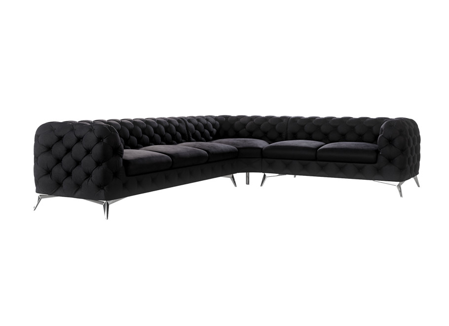 Narożnik czarny welur Chesterfield pikowany na nóżkach TEO 3+E+2 2