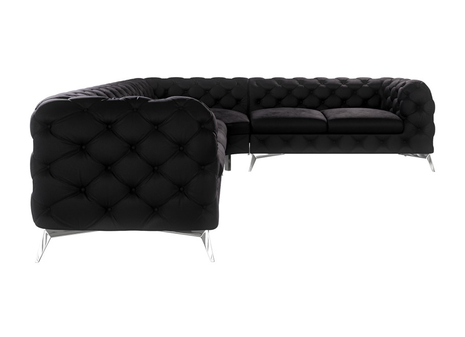 Narożnik czarny welur Chesterfield pikowany na nóżkach TEO 3+E+2 3
