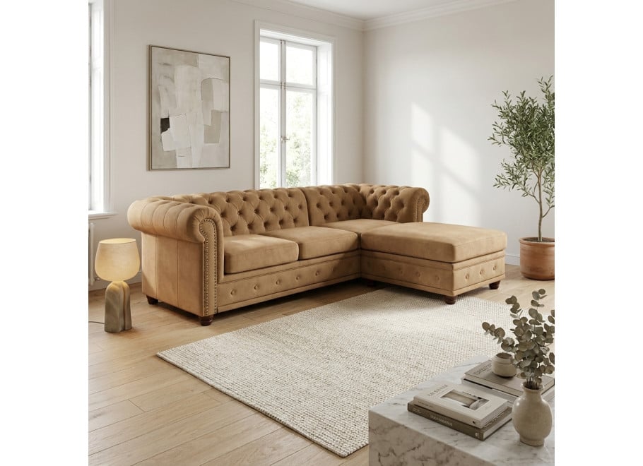 Narożnik czteroosobowy pikowany Chesterfield FELIX 2+OT - Riviera 24