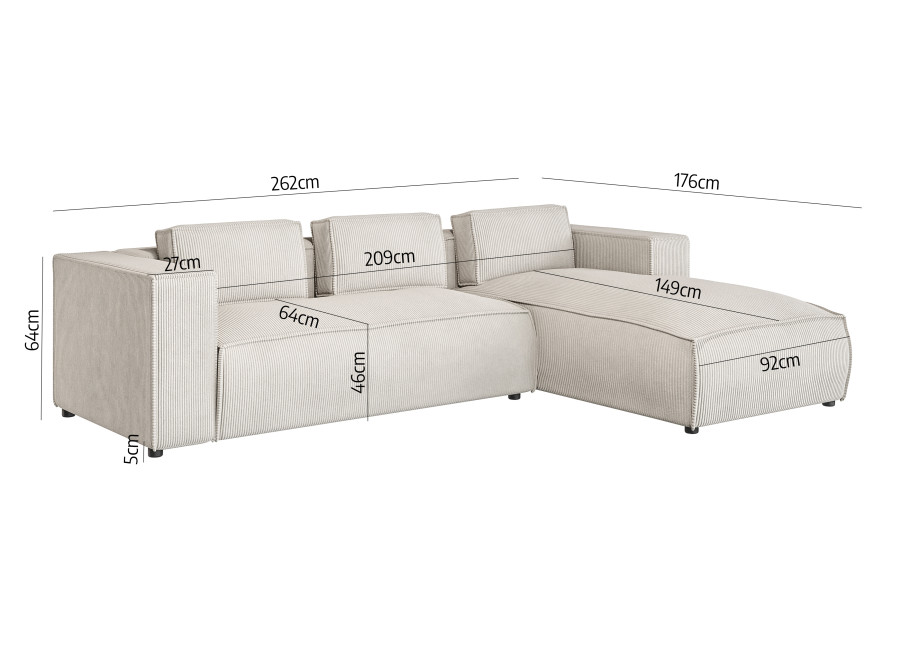 Narożnik czteroosobowy z poduszkami nowoczesny ESMO beżowy sztruks 6