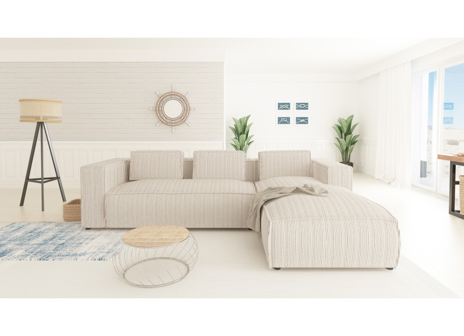 Narożnik czteroosobowy z poduszkami nowoczesny ESMO beżowy sztruks 4