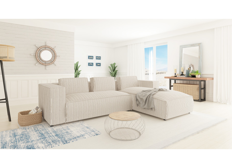 Narożnik czteroosobowy z poduszkami nowoczesny ESMO beżowy sztruks 5