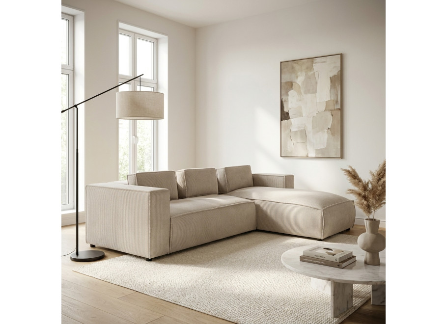 Narożnik czteroosobowy z poduszkami nowoczesny ESMO beżowy sztruks