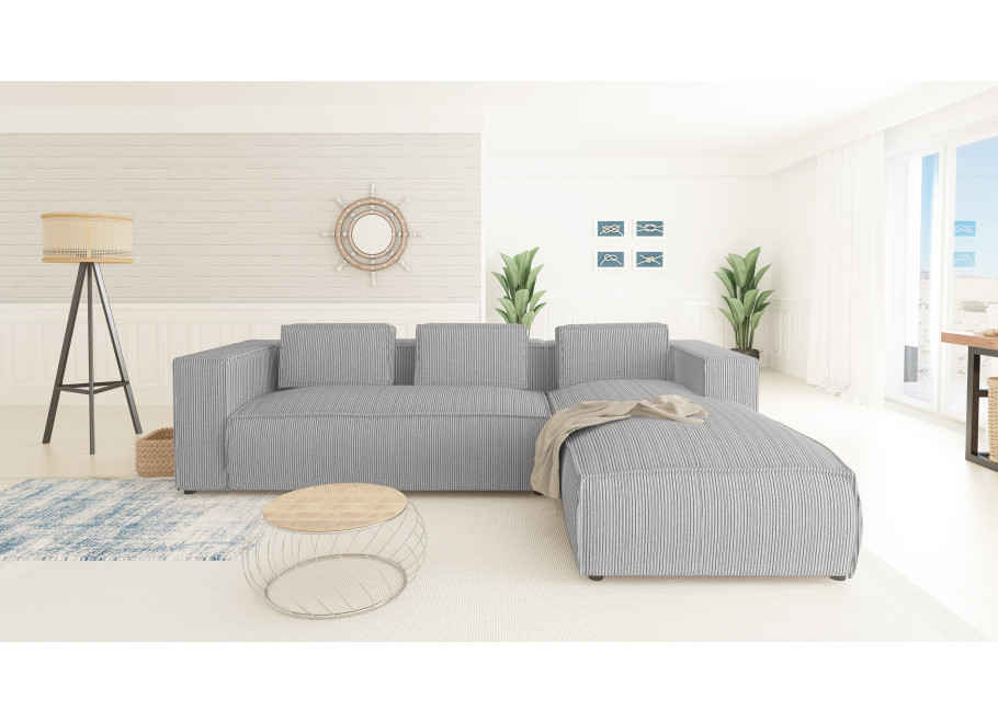 Szary narożnik L-kształtny ESMO z poduszkami nowoczesny sztruksowy 7