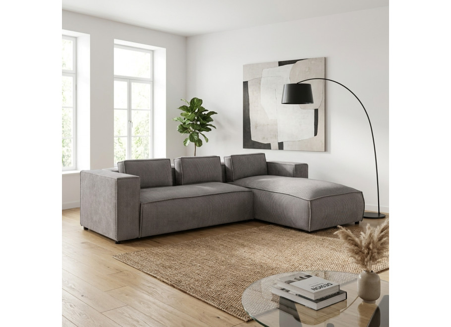 Szary narożnik L-kształtny ESMO z poduszkami nowoczesny sztruksowy
