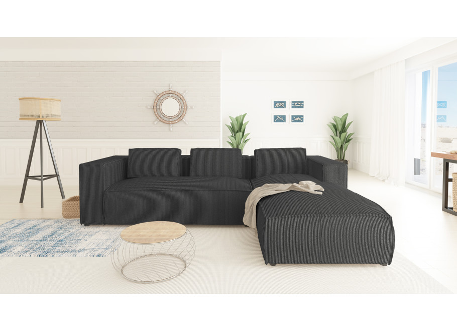 Narożnik L-kształtny ESMO grafitowy z poduszkami sztruksowa tkanina 6