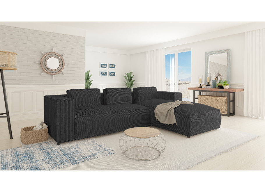 Narożnik L-kształtny ESMO grafitowy z poduszkami sztruksowa tkanina 7