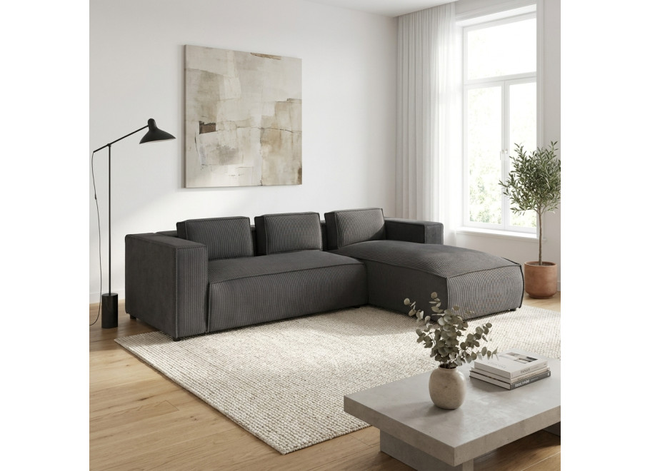 Narożnik L-kształtny ESMO grafitowy z poduszkami sztruksowa tkanina