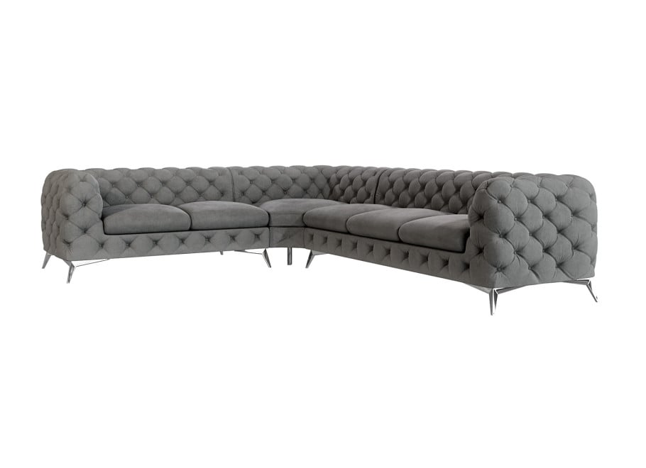 Narożnik pikowany Chesterfield TEO 2+E+3 szary welur w stylu glamour 2