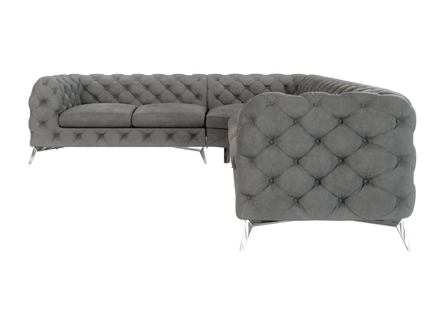 Narożnik pikowany Chesterfield TEO 2+E+3 szary welur w stylu glamour 3