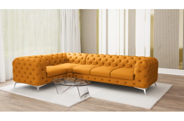 Narożnik pięcioosobowy luksusowy pikowany Chesterfield TEO 1+E+3 - bok