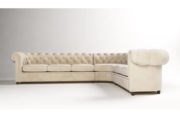 Narożnik sześcioosobowy z funkcją spania pikowany Chesterfield SOLARIS 3+E+2 - przestronne