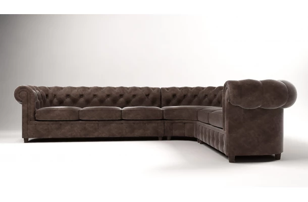 Narożnik sześcioosobowy z funkcją spania pikowany Chesterfield SOLARIS 3+E+2 - meble