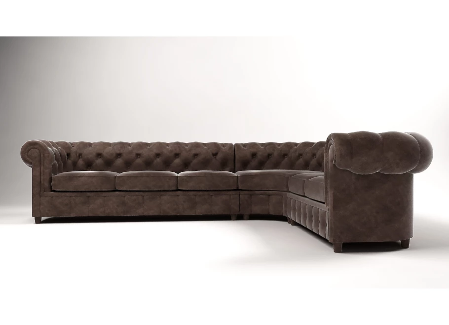 Narożnik sześcioosobowy z funkcją spania pikowany Chesterfield SOLARIS 3+E+2