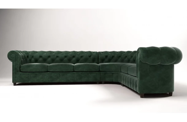 Narożnik sześcioosobowy z funkcją spania pikowany Chesterfield SOLARIS 3+E+2 - wypoczynkowe