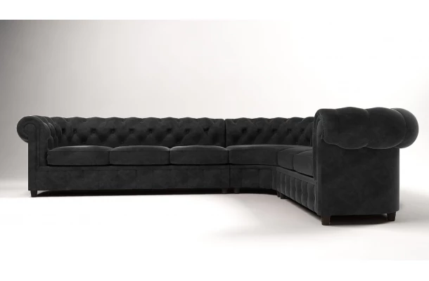 Narożnik sześcioosobowy z funkcją spania pikowany Chesterfield SOLARIS 3+E+2 - stylowe
