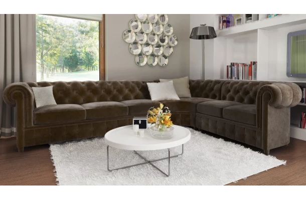 Narożnik sześcioosobowy z funkcją spania pikowany Chesterfield SOLARIS 3+E+2 - bok